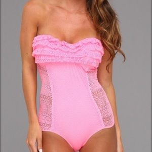 Juicy Couture Pink Ruffle Bandeau Maillot Bodysuit